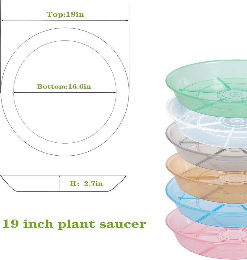 Afrine 4 Pack Plant Saucer Drip Tray 18 19 inch, Plant Drip Trays, Heavy Sturdy Plastic Planter Pot Saucers for Indoor Outdoor Garden, Plant Water Drip Trays for pots (19" 4Pack, Clear) - Image 2